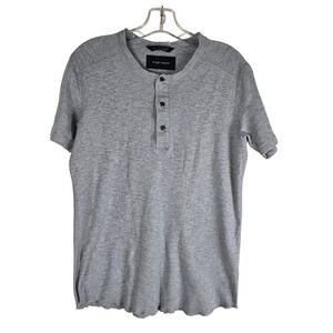 Wings + Horns Gray Slub Cotton Henley Shirt Short Sleeve Made in Canada Medium